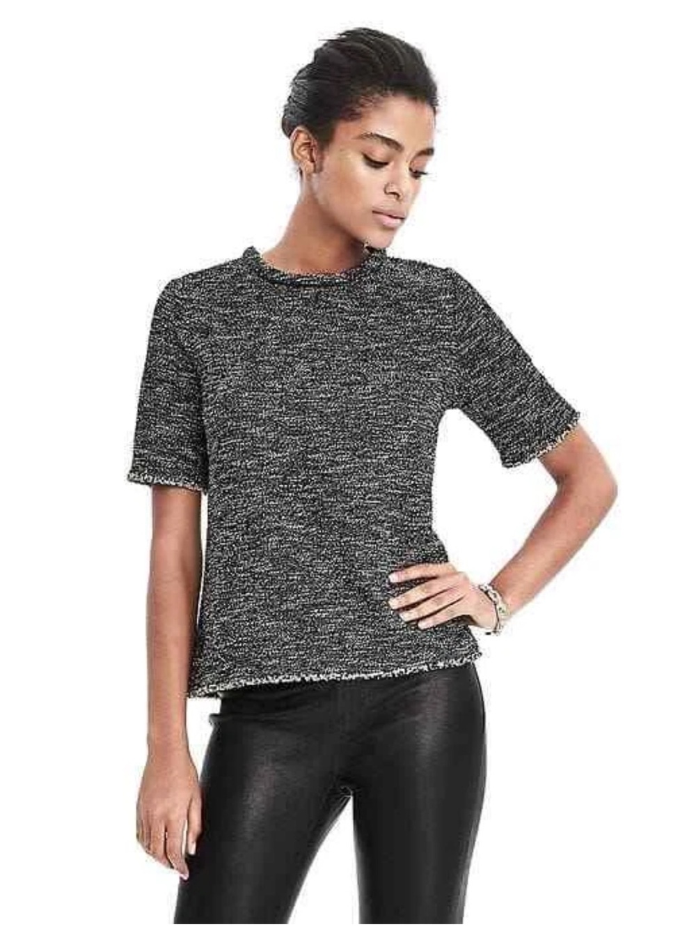 Banana Republic Black & White Metallic Tweed Short Sleeve Top. NWT. Size S.
